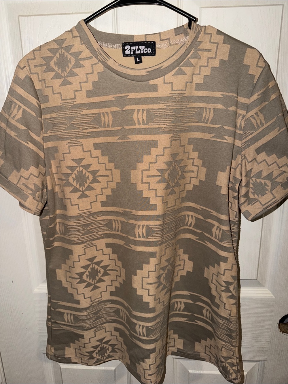 2FlyCo Women's Short Sleeve Aztec Tee in Tan & Olive